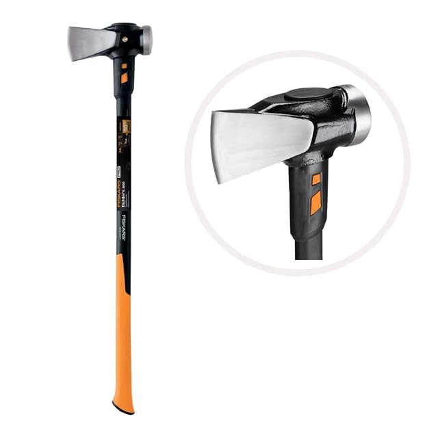 Ascia da spacco Fiskars IsoCore XXL nera e arancione, con martello sul retro e lungo manico in composito