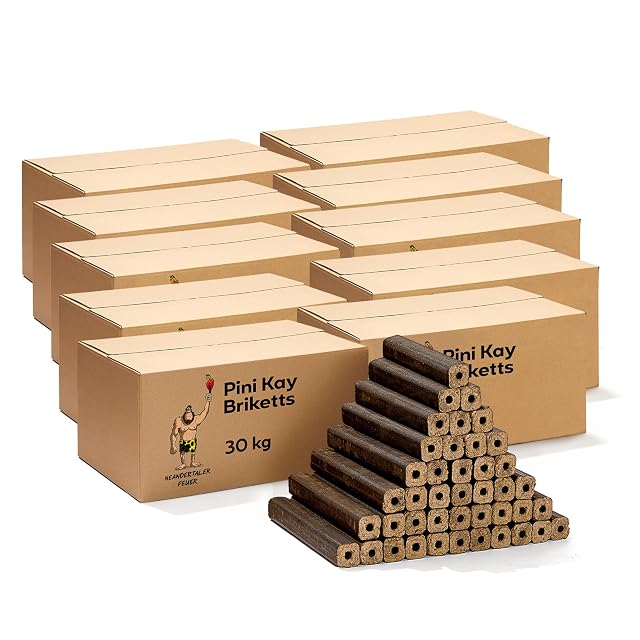 Cartoni di bricchette di legno duro PiniKay da 23 cm in rovere e faggio, trentasei blocchi per cartone